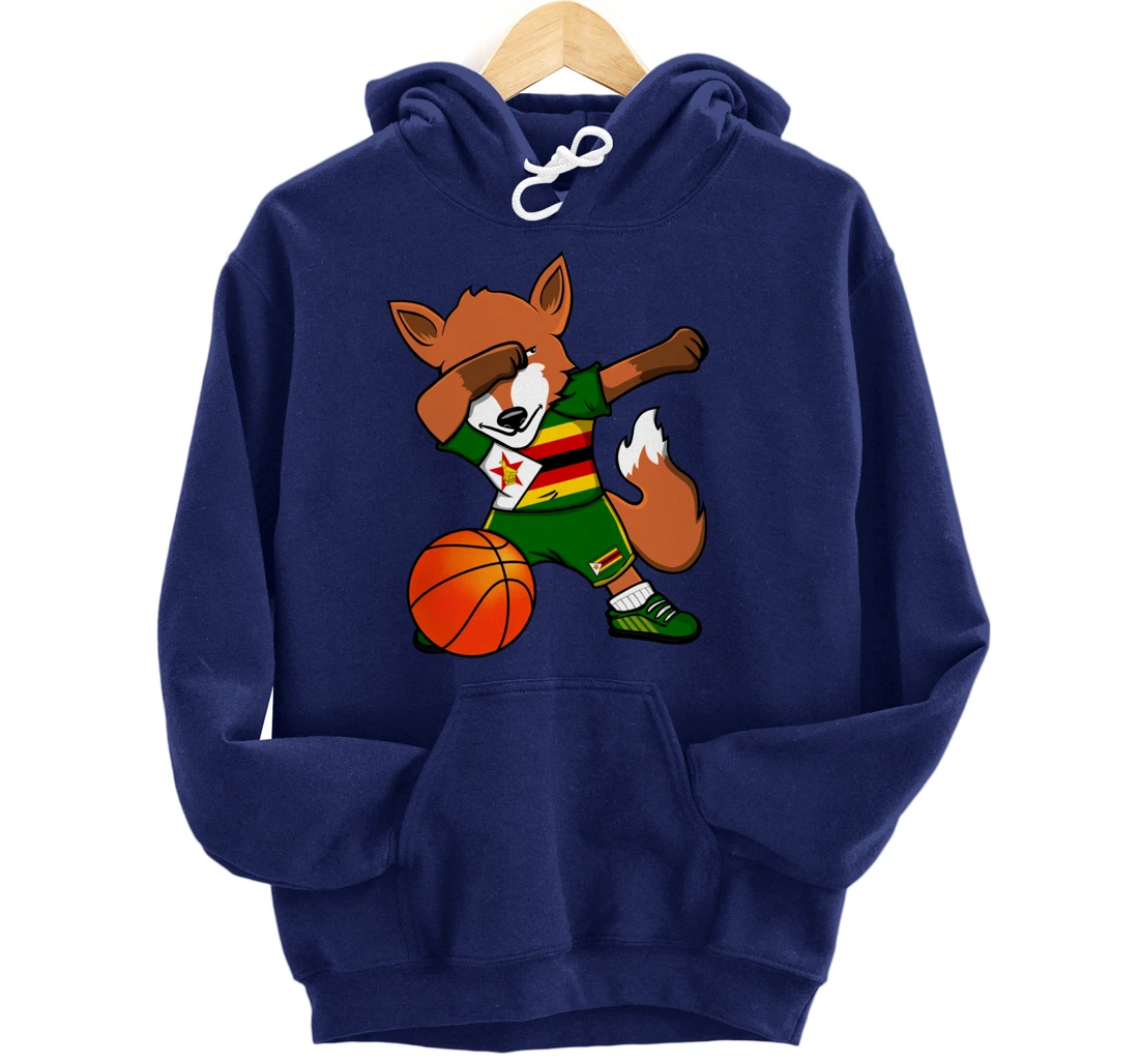 Dabbing Fox Zimbabwe Basketball Fans Jersey Zimbabwean Flag Pullover Hoodie