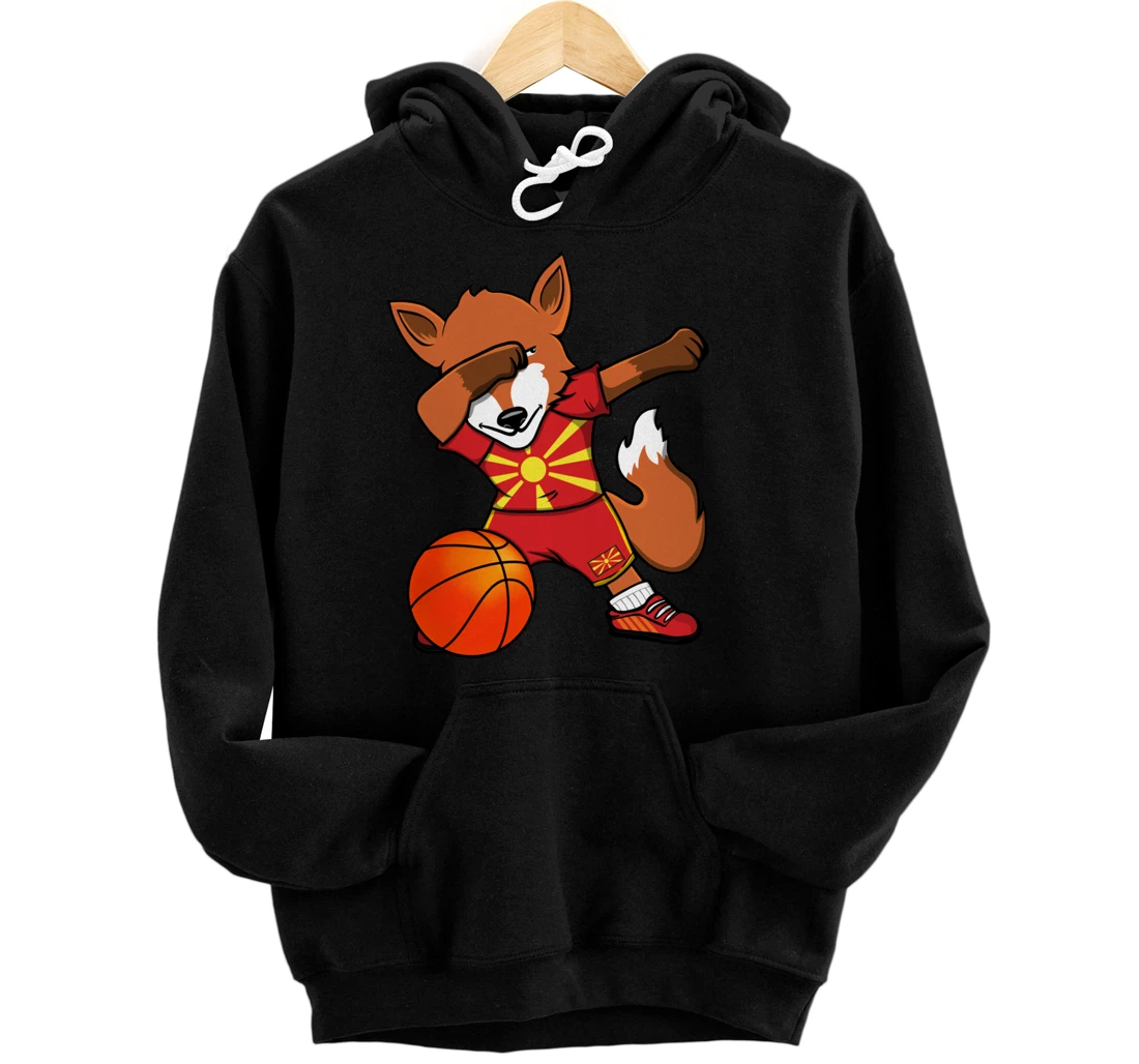 Dabbing Fox Macedonia Basketball Fans Jersey Macedonian Flag Pullover Hoodie