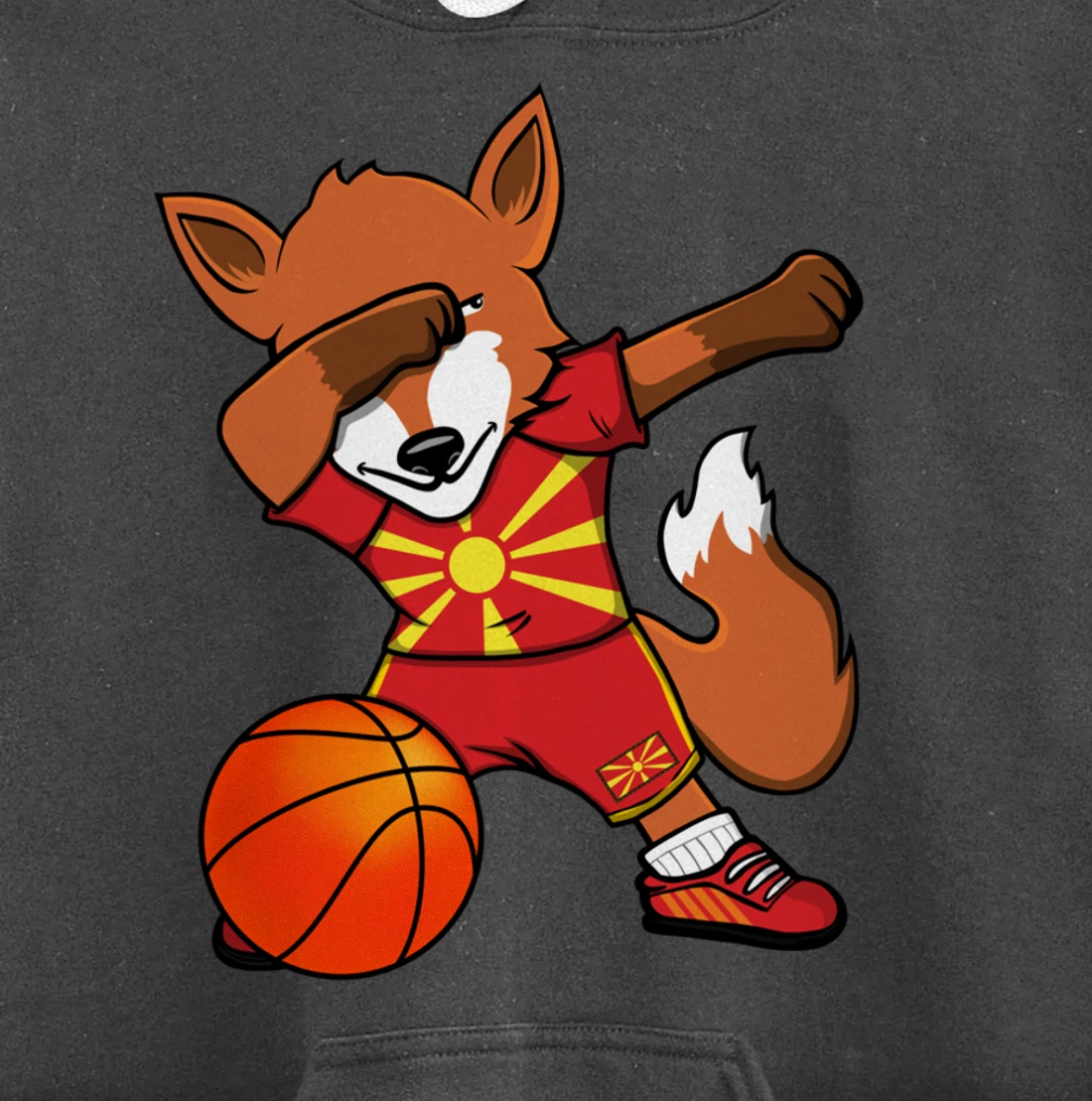 Dabbing Fox Macedonia Basketball Fans Jersey Macedonian Flag Pullover Hoodie