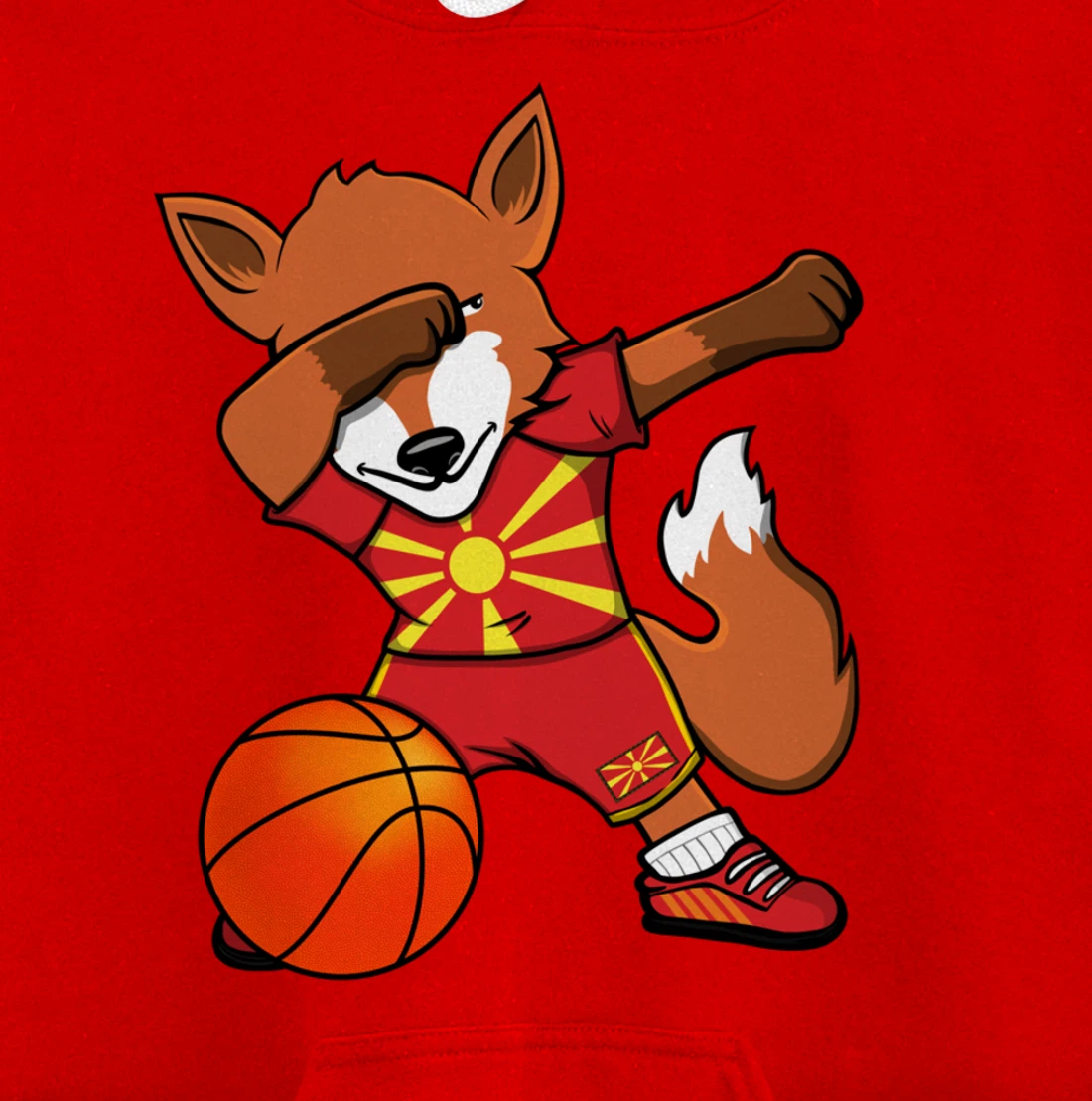 Dabbing Fox Macedonia Basketball Fans Jersey Macedonian Flag Pullover Hoodie