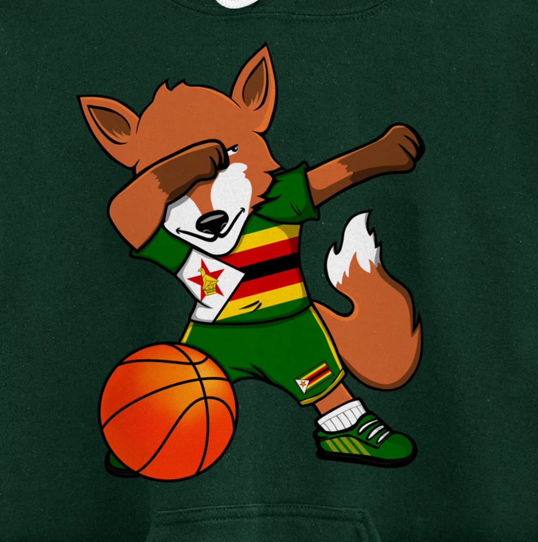 Dabbing Fox Zimbabwe Basketball Fans Jersey Zimbabwean Flag Pullover Hoodie