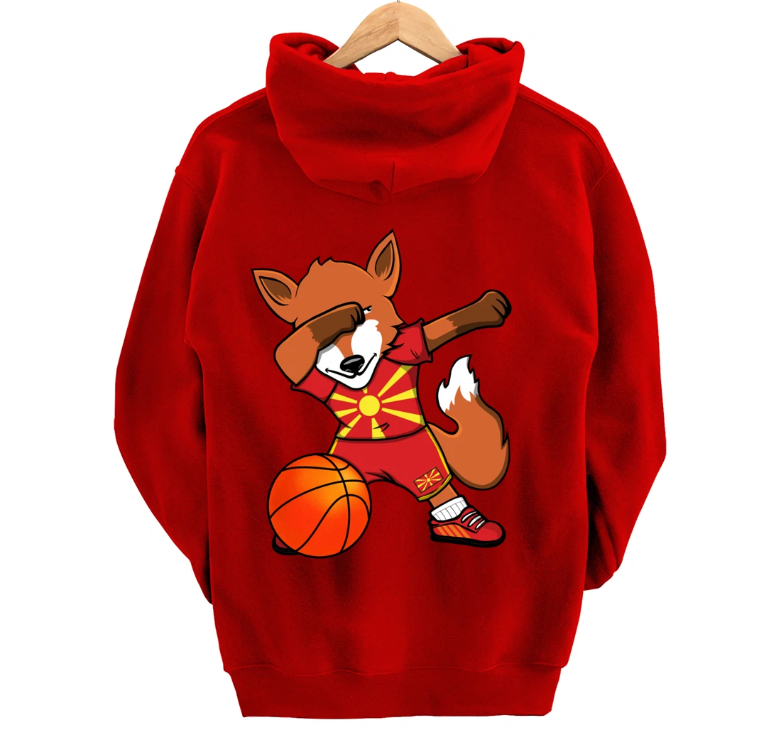 Dabbing Fox Macedonia Basketball Fans Jersey Macedonian Flag Pullover Hoodie
