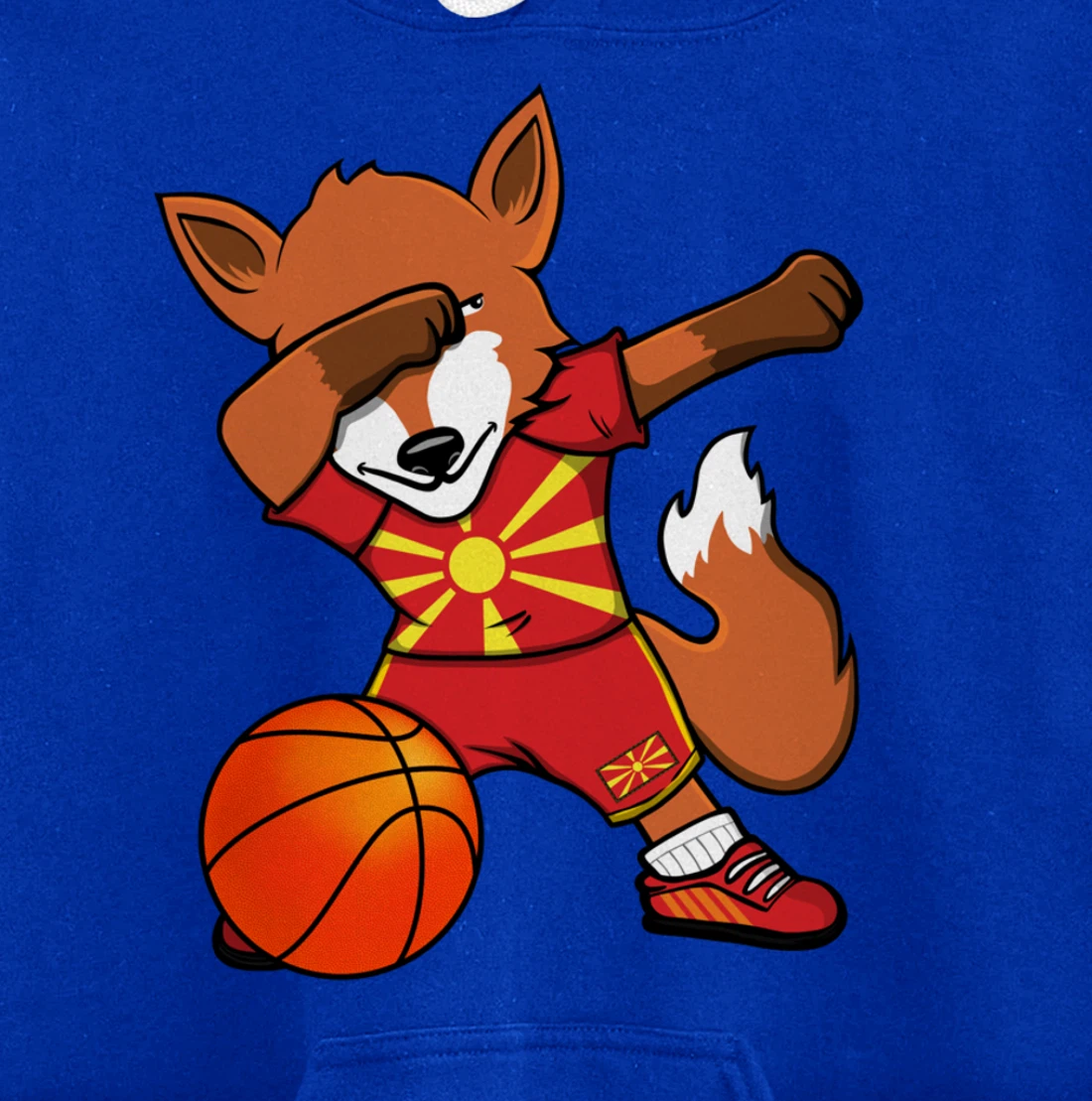 Dabbing Fox Macedonia Basketball Fans Jersey Macedonian Flag Pullover Hoodie
