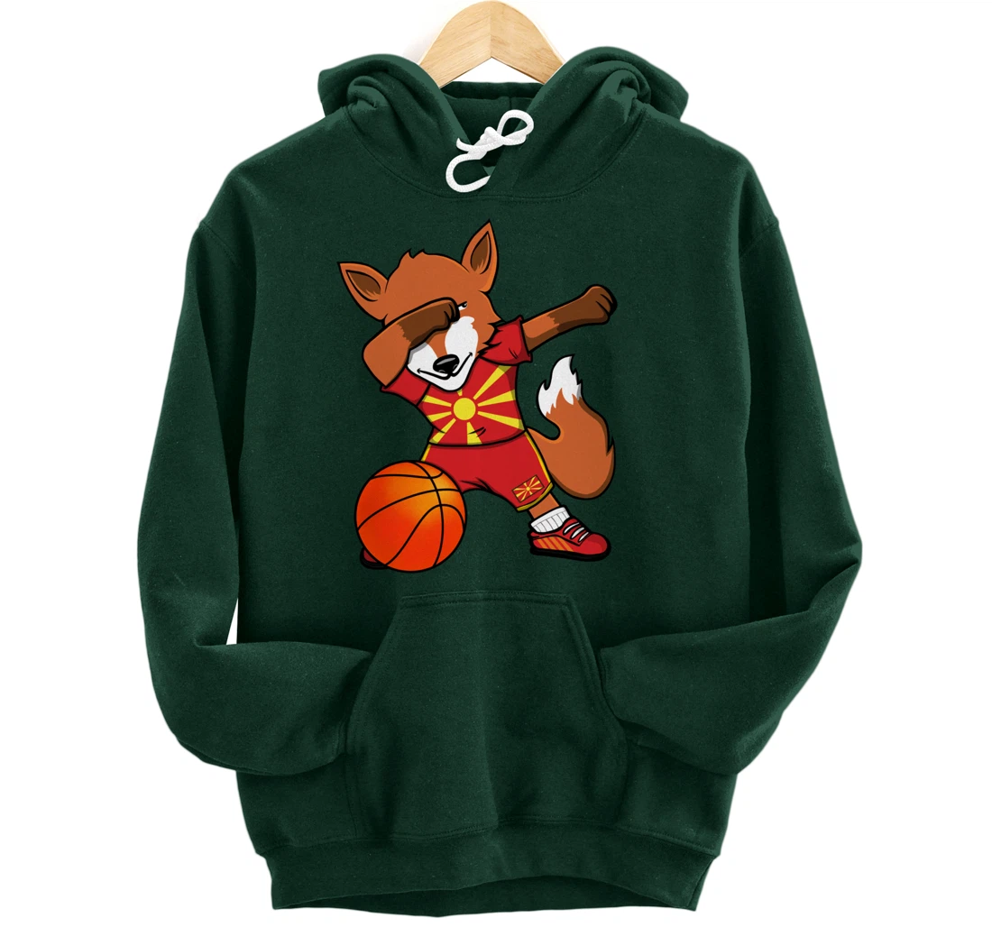 Dabbing Fox Macedonia Basketball Fans Jersey Macedonian Flag Pullover Hoodie