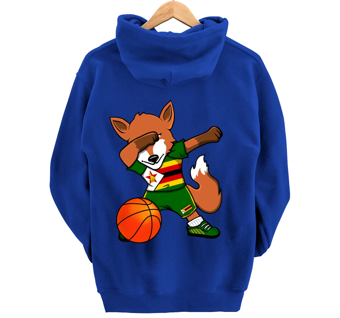Dabbing Fox Zimbabwe Basketball Fans Jersey Zimbabwean Flag Pullover Hoodie