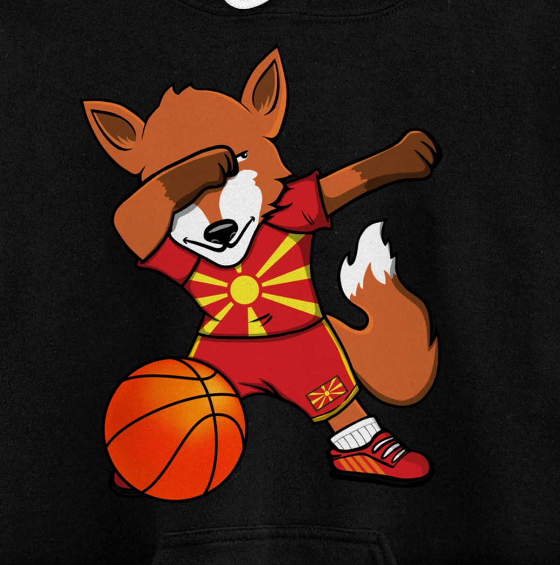 Dabbing Fox Macedonia Basketball Fans Jersey Macedonian Flag Pullover Hoodie