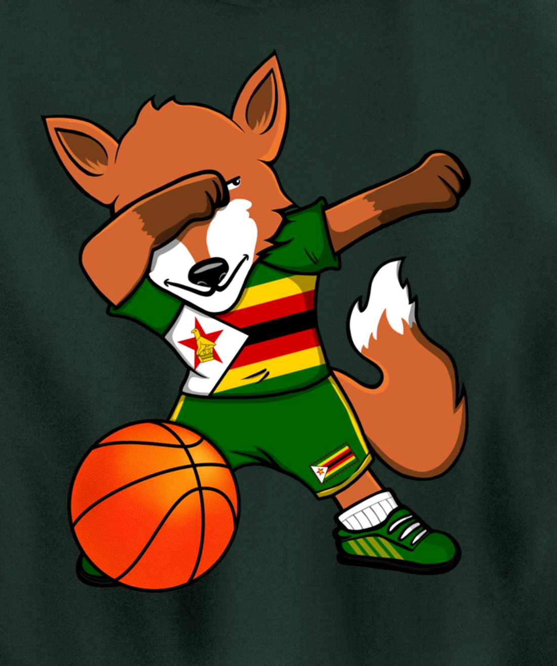Dabbing Fox Zimbabwe Basketball Fans Jersey Zimbabwean Flag Pullover Hoodie