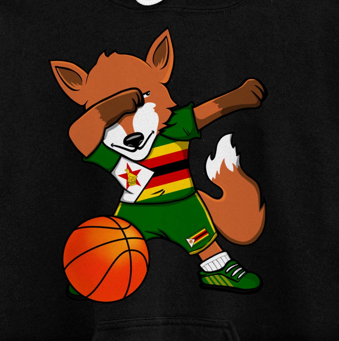 Dabbing Fox Zimbabwe Basketball Fans Jersey Zimbabwean Flag Pullover Hoodie
