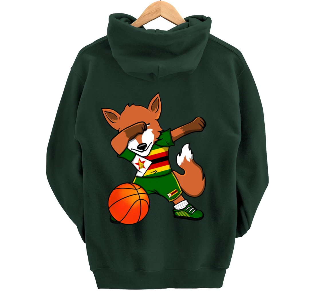 Dabbing Fox Zimbabwe Basketball Fans Jersey Zimbabwean Flag Pullover Hoodie