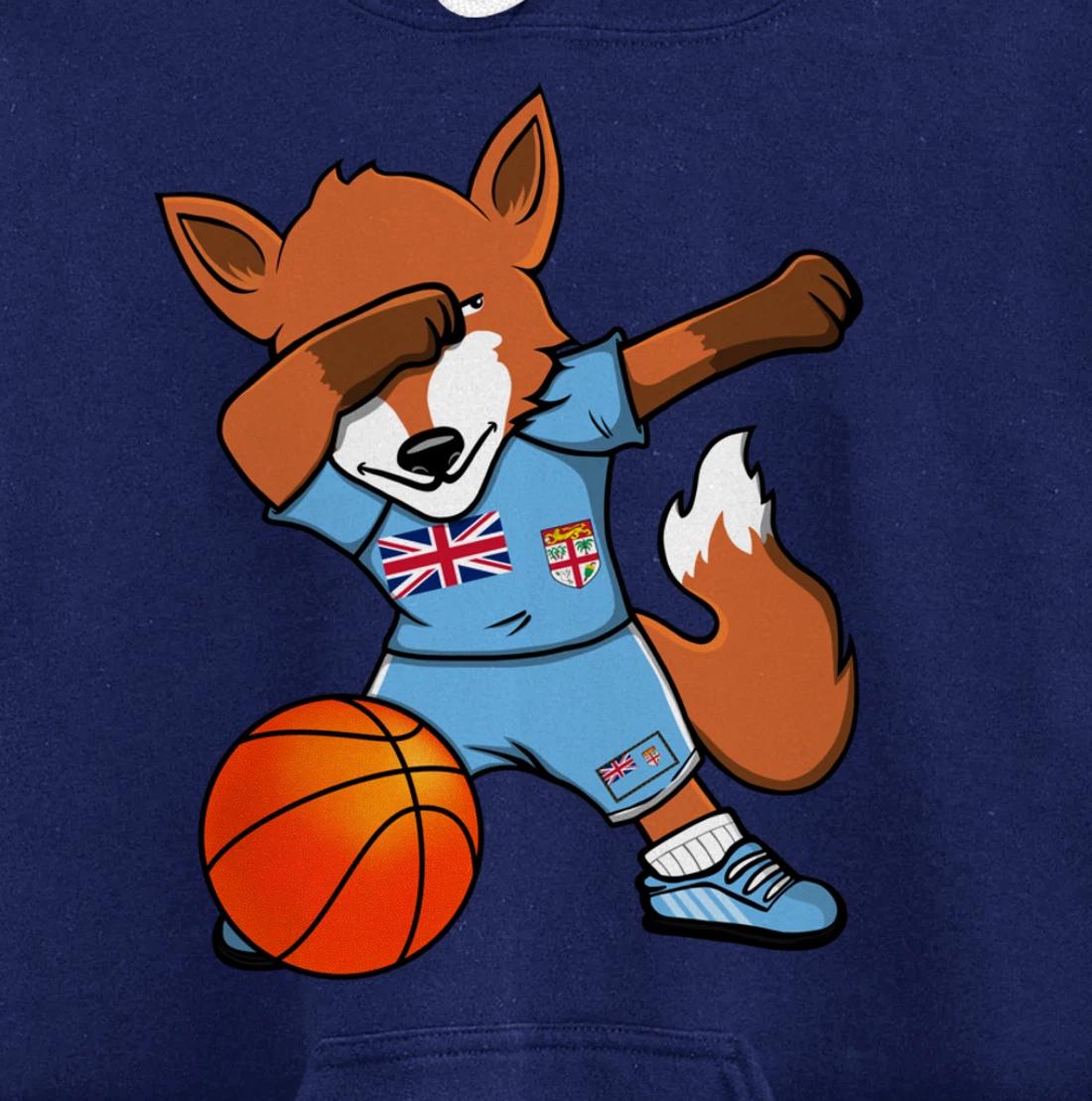 Dabbing Fox Fiji Basketball Fans Jersey Fijian Flag Sport Pullover Hoodie