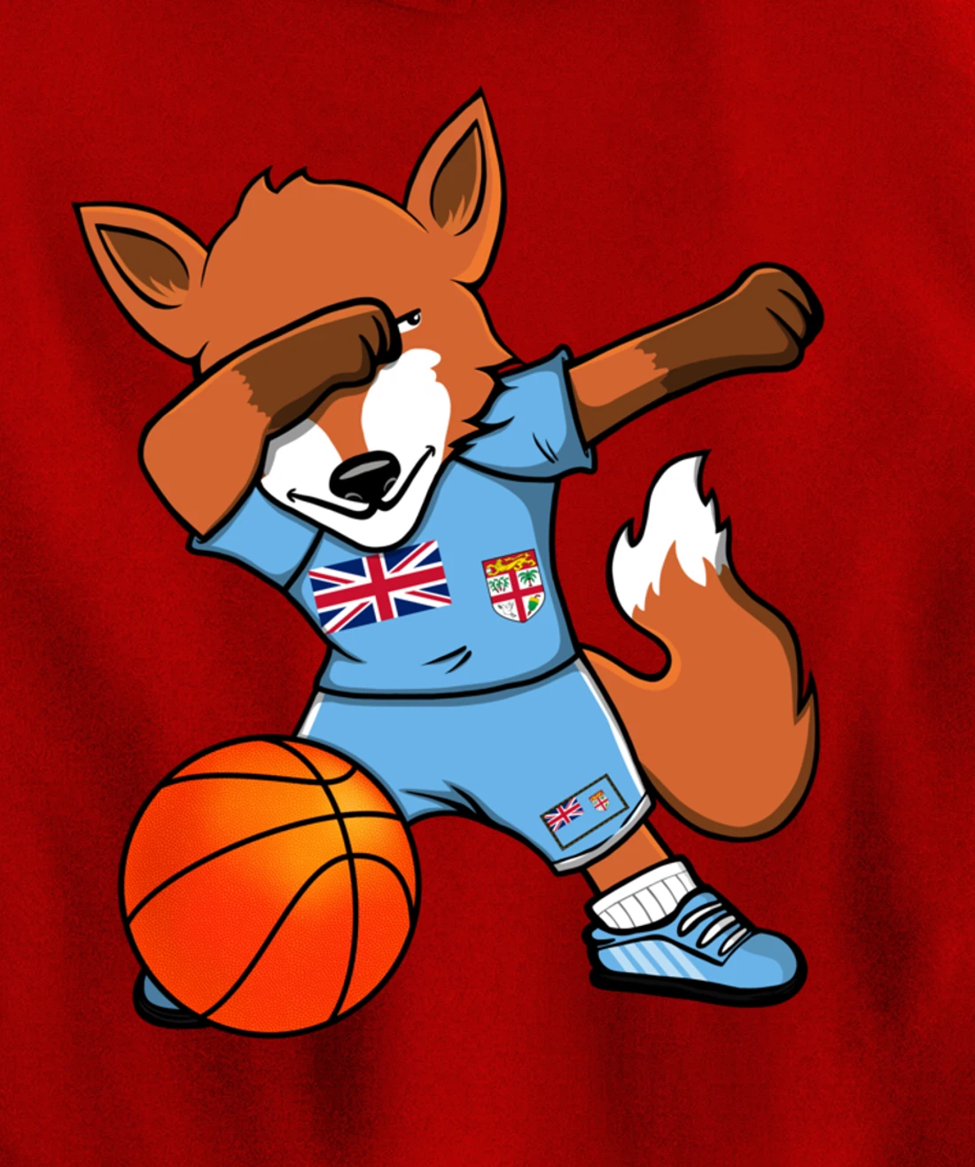 Dabbing Fox Fiji Basketball Fans Jersey Fijian Flag Sport Pullover Hoodie