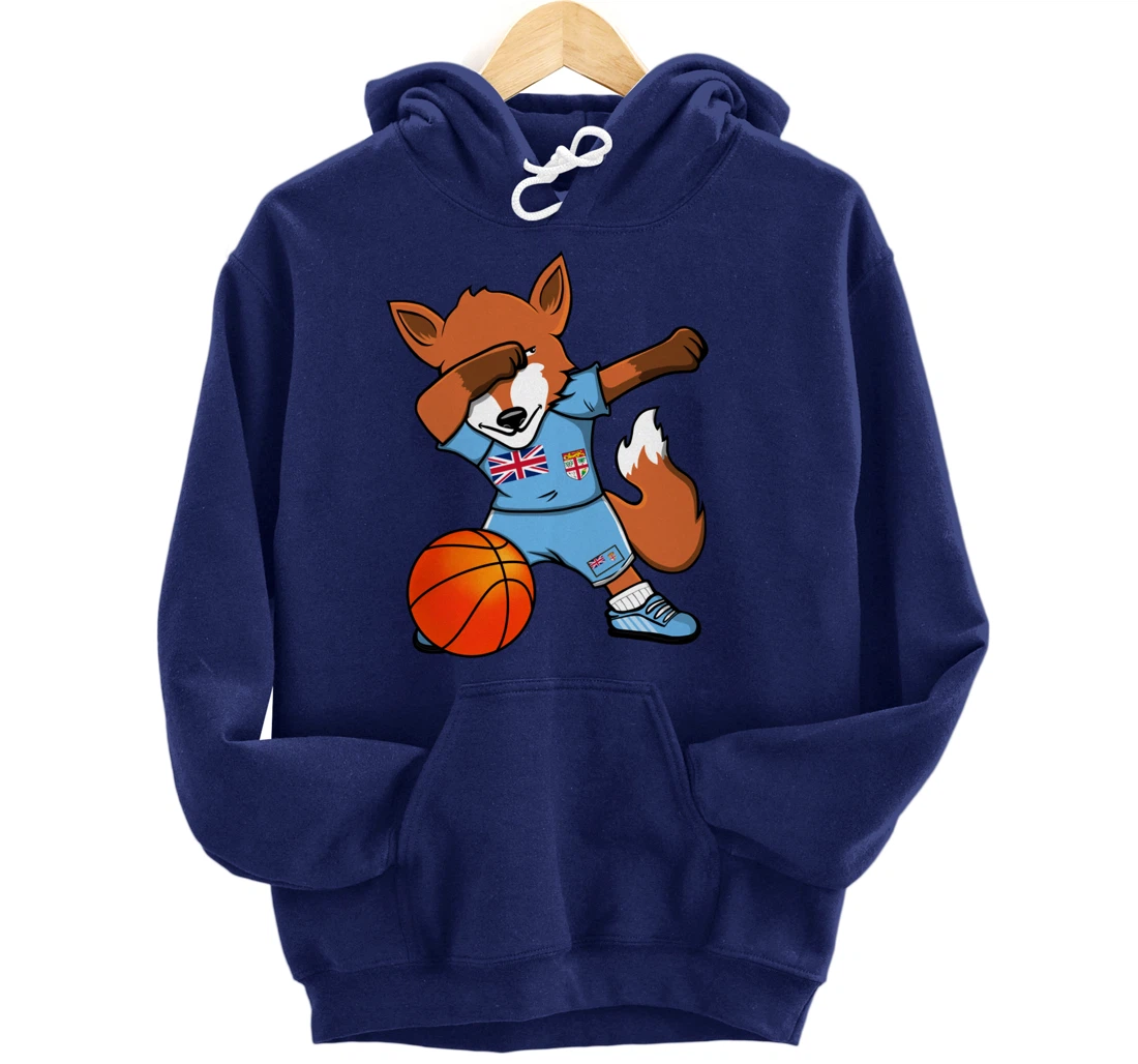Dabbing Fox Fiji Basketball Fans Jersey Fijian Flag Sport Pullover Hoodie