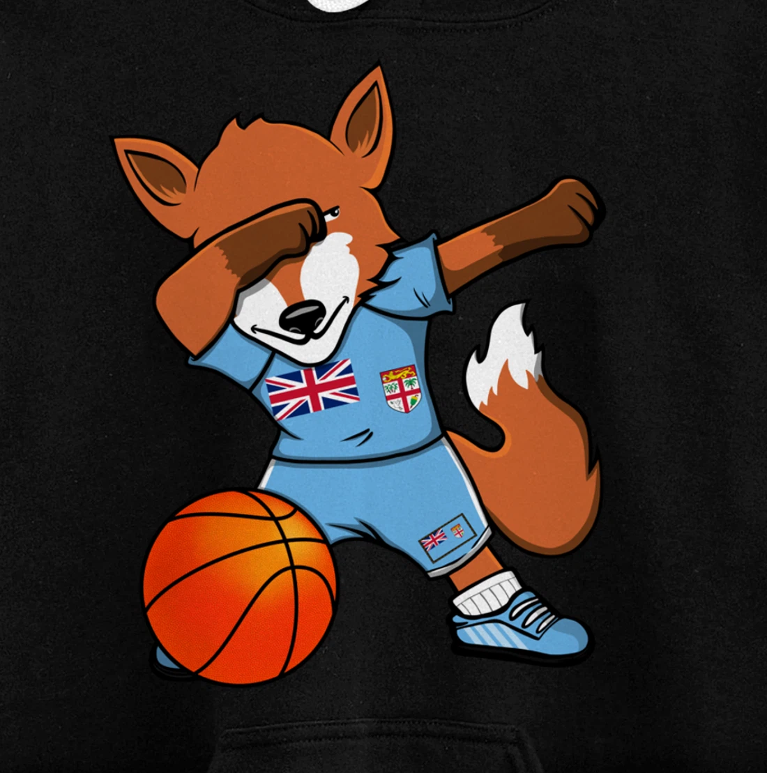 Dabbing Fox Fiji Basketball Fans Jersey Fijian Flag Sport Pullover Hoodie