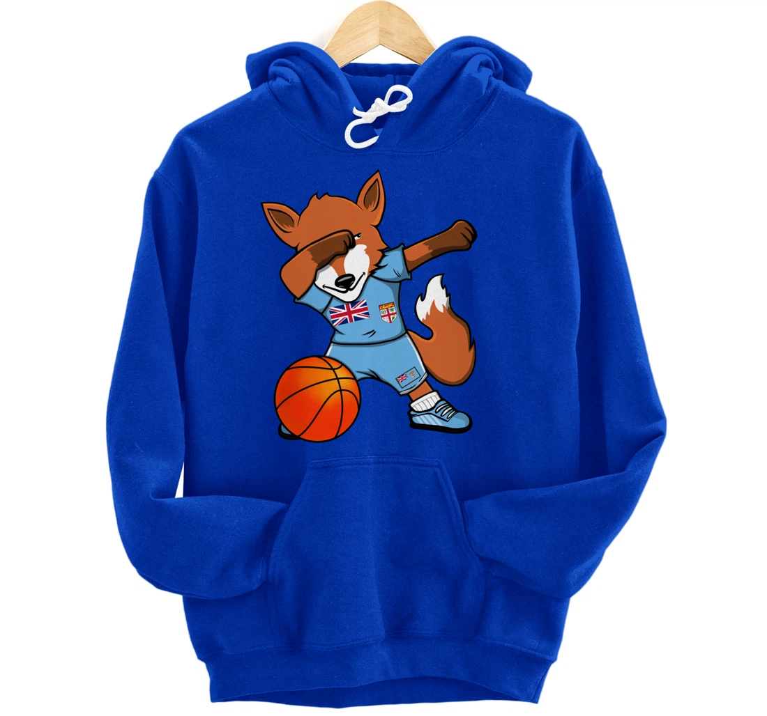 Dabbing Fox Fiji Basketball Fans Jersey Fijian Flag Sport Pullover Hoodie