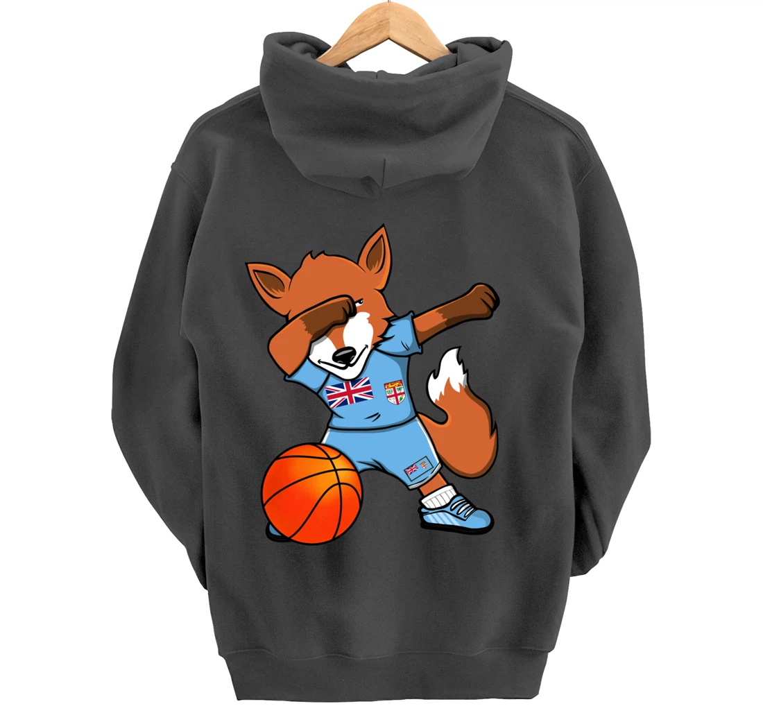 Dabbing Fox Fiji Basketball Fans Jersey Fijian Flag Sport Pullover Hoodie