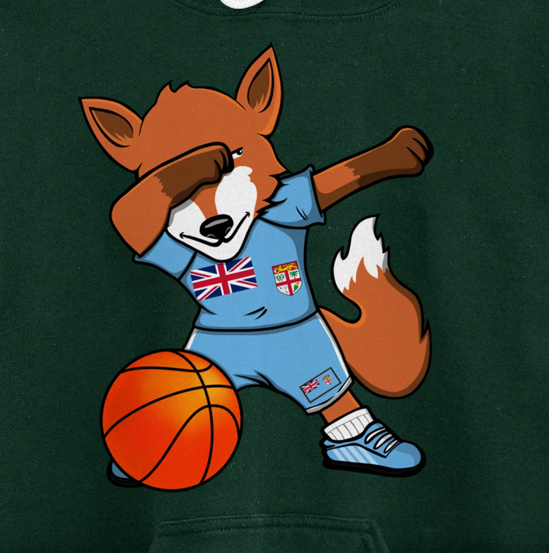 Dabbing Fox Fiji Basketball Fans Jersey Fijian Flag Sport Pullover Hoodie