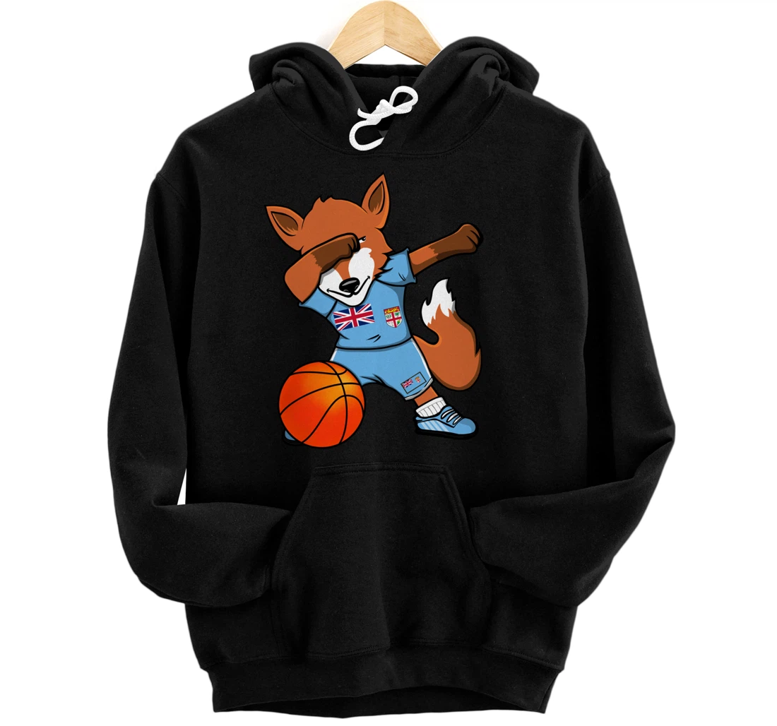 Dabbing Fox Fiji Basketball Fans Jersey Fijian Flag Sport Pullover Hoodie