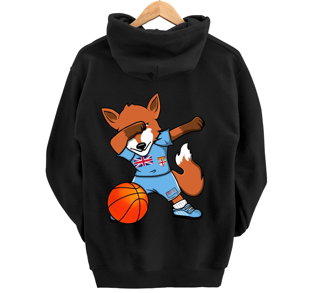 Dabbing Fox Fiji Basketball Fans Jersey Fijian Flag Sport Pullover Hoodie