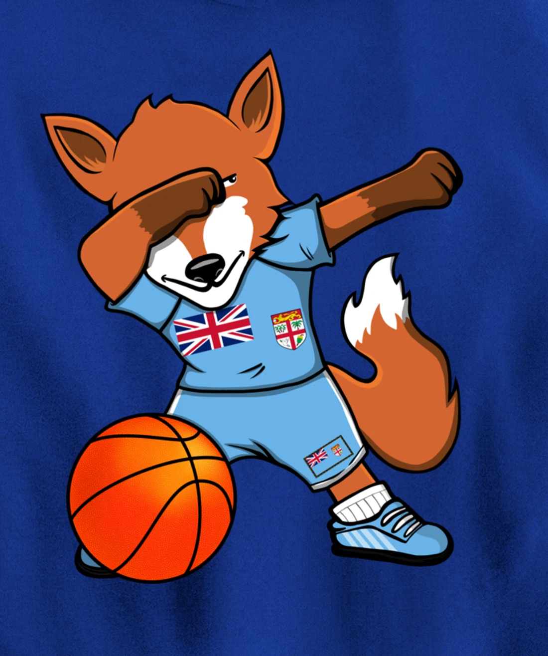 Dabbing Fox Fiji Basketball Fans Jersey Fijian Flag Sport Pullover Hoodie