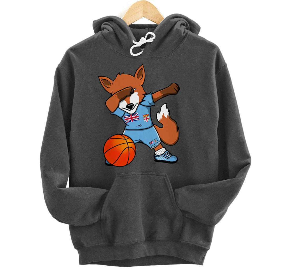 Dabbing Fox Fiji Basketball Fans Jersey Fijian Flag Sport Pullover Hoodie