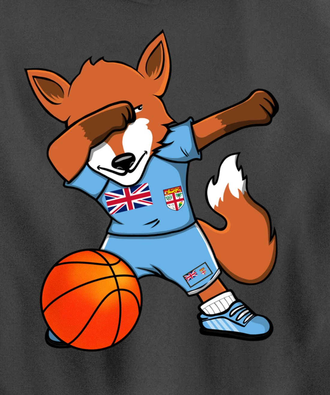 Dabbing Fox Fiji Basketball Fans Jersey Fijian Flag Sport Pullover Hoodie