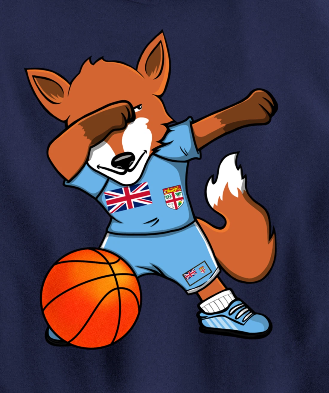 Dabbing Fox Fiji Basketball Fans Jersey Fijian Flag Sport Pullover Hoodie