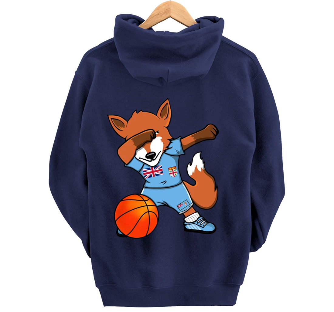 Dabbing Fox Fiji Basketball Fans Jersey Fijian Flag Sport Pullover Hoodie