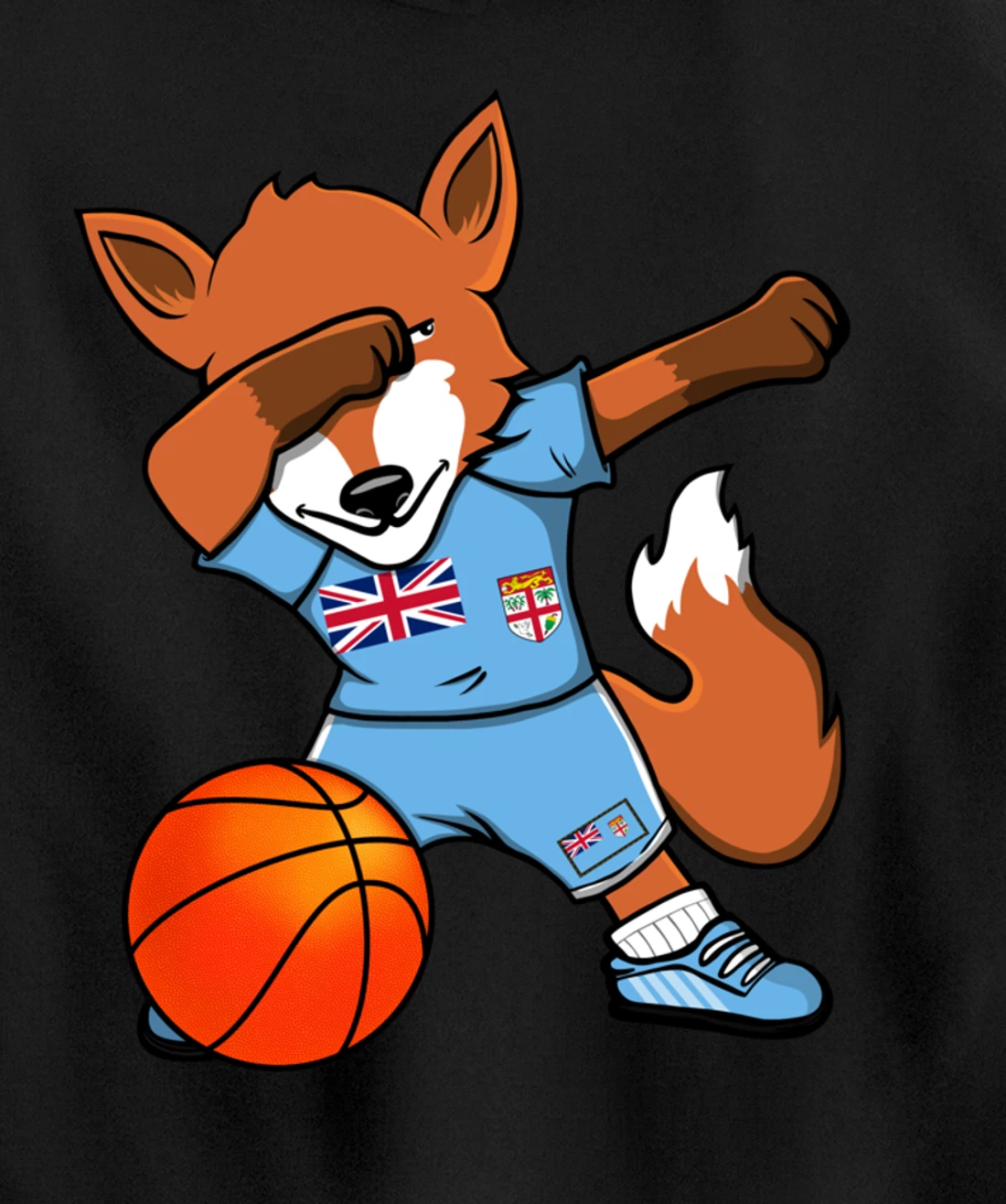 Dabbing Fox Fiji Basketball Fans Jersey Fijian Flag Sport Pullover Hoodie