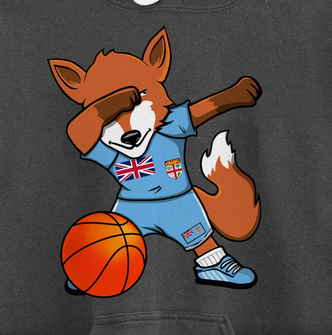 Dabbing Fox Fiji Basketball Fans Jersey Fijian Flag Sport Pullover Hoodie