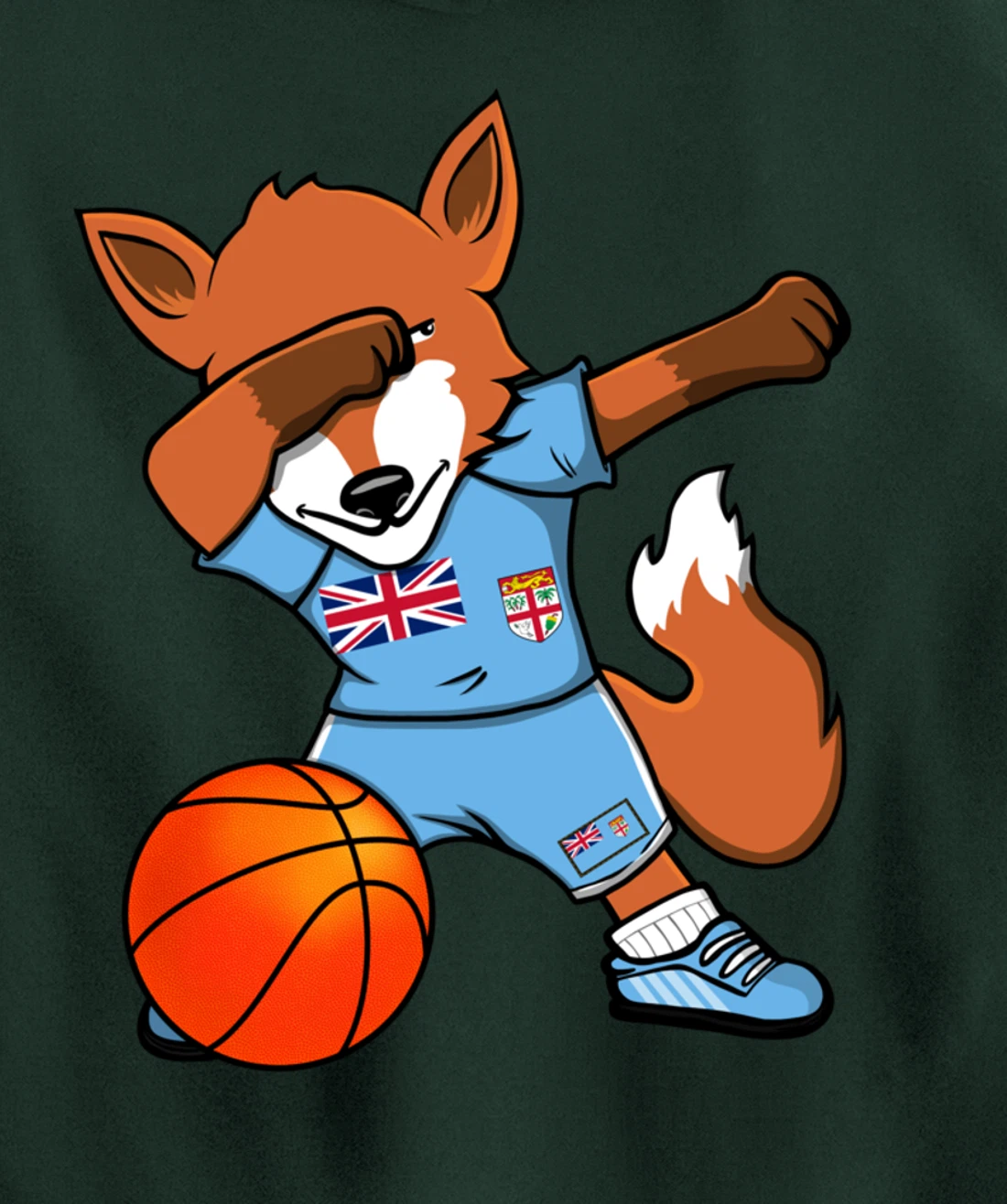 Dabbing Fox Fiji Basketball Fans Jersey Fijian Flag Sport Pullover Hoodie