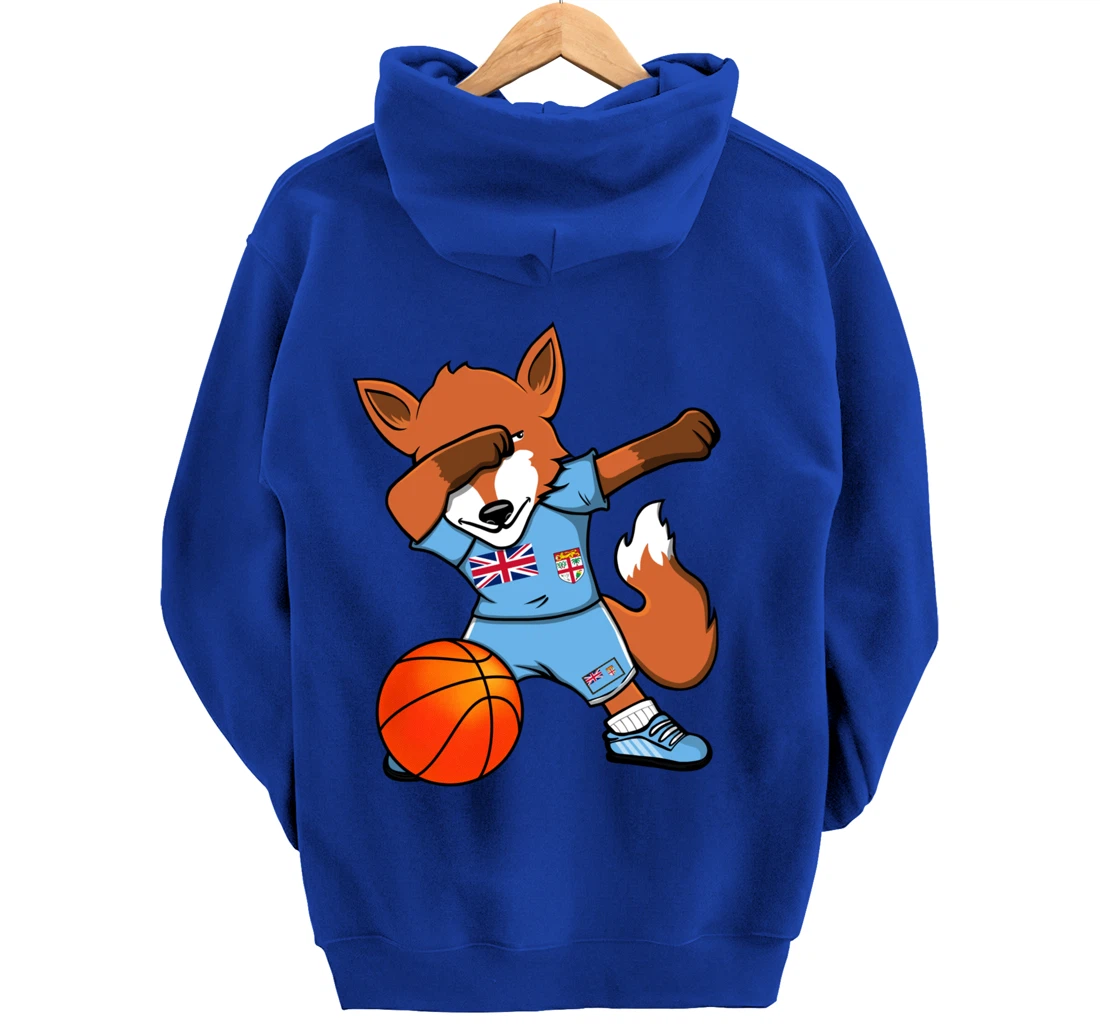 Dabbing Fox Fiji Basketball Fans Jersey Fijian Flag Sport Pullover Hoodie
