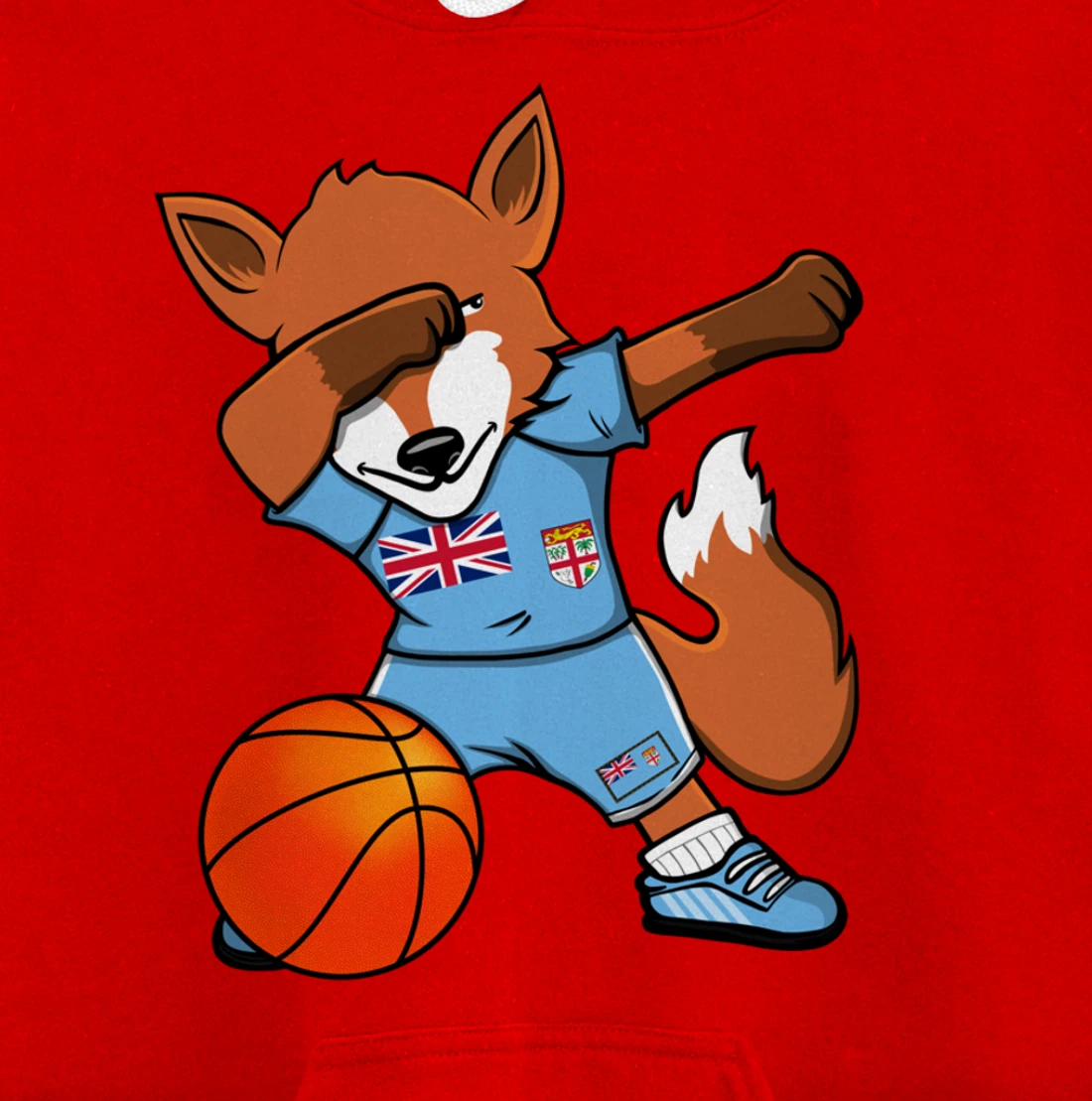 Dabbing Fox Fiji Basketball Fans Jersey Fijian Flag Sport Pullover Hoodie