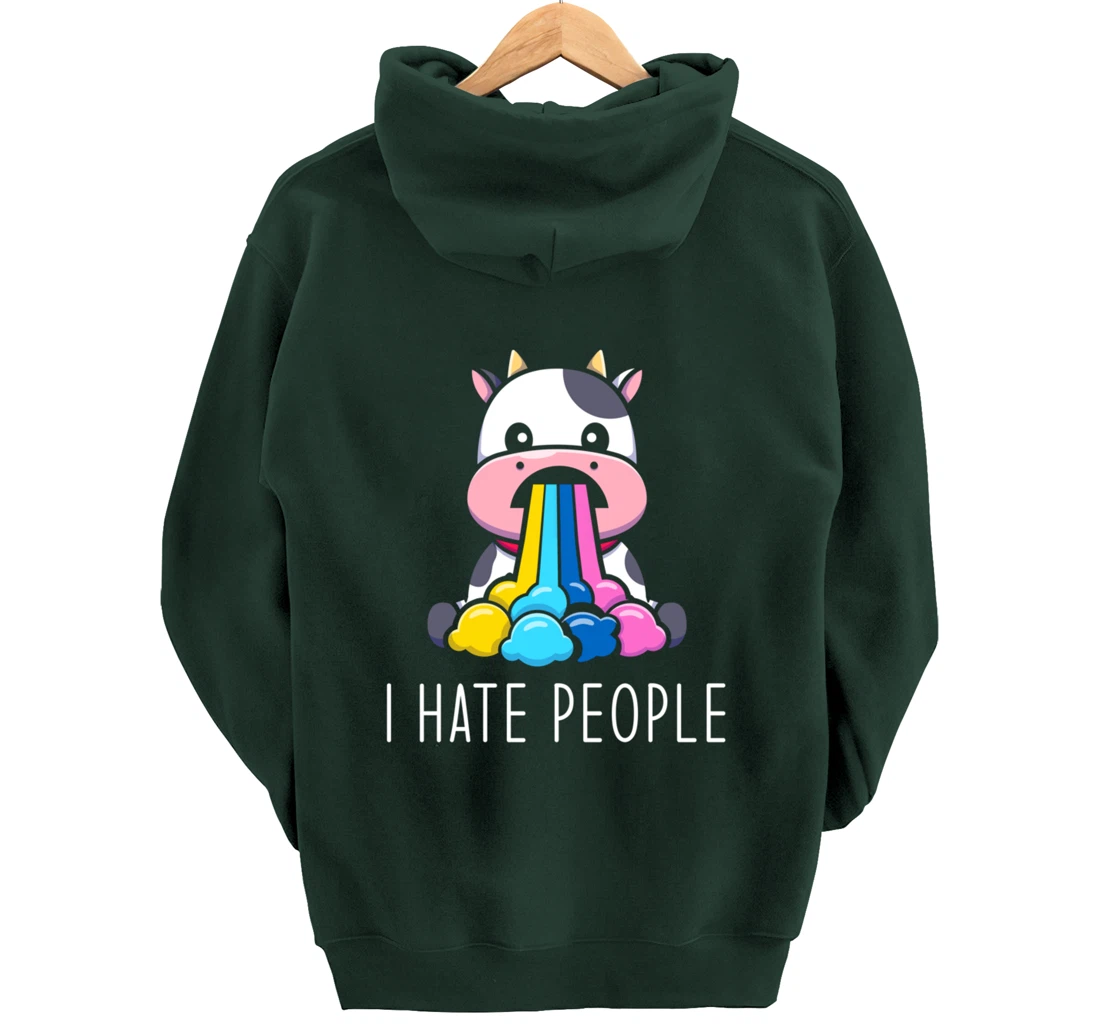 I Hate People Design - I Hate People - funny Cow Pullover Hoodie