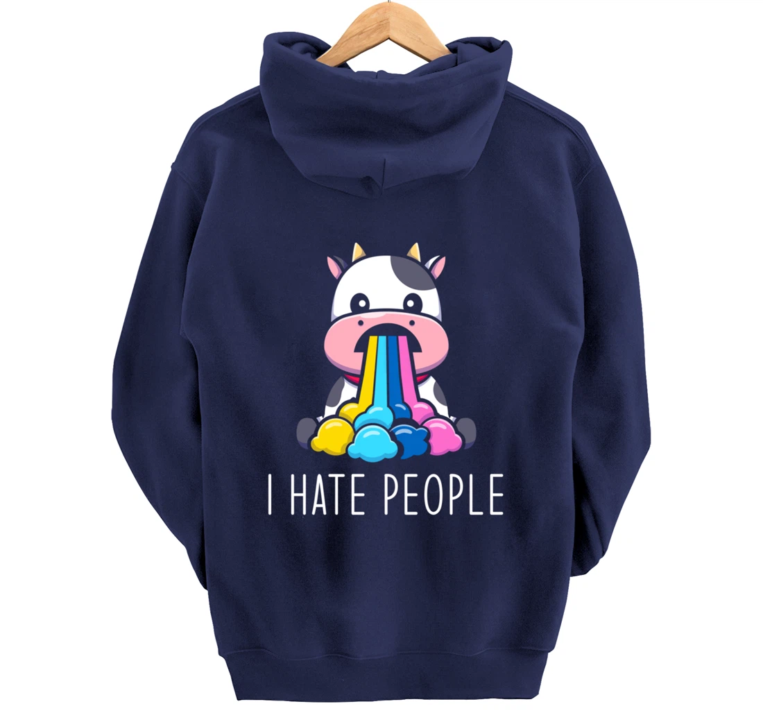I Hate People Design - I Hate People - funny Cow Pullover Hoodie