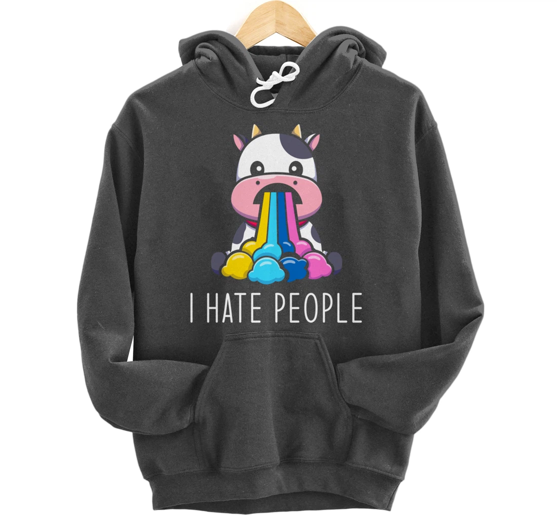 I Hate People Design - I Hate People - funny Cow Pullover Hoodie