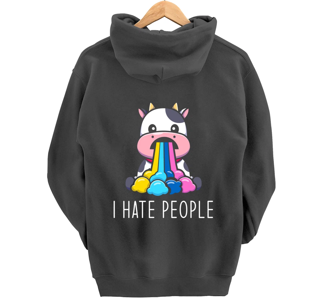 I Hate People Design - I Hate People - funny Cow Pullover Hoodie