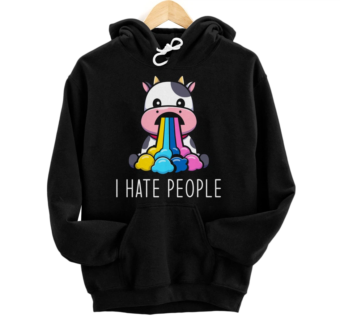 I Hate People Design - I Hate People - funny Cow Pullover Hoodie