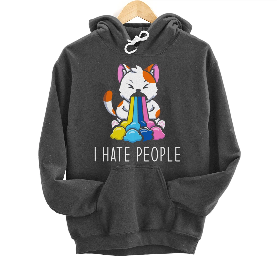 I Hate People Design - I Hate People - funny Cat Pullover Hoodie