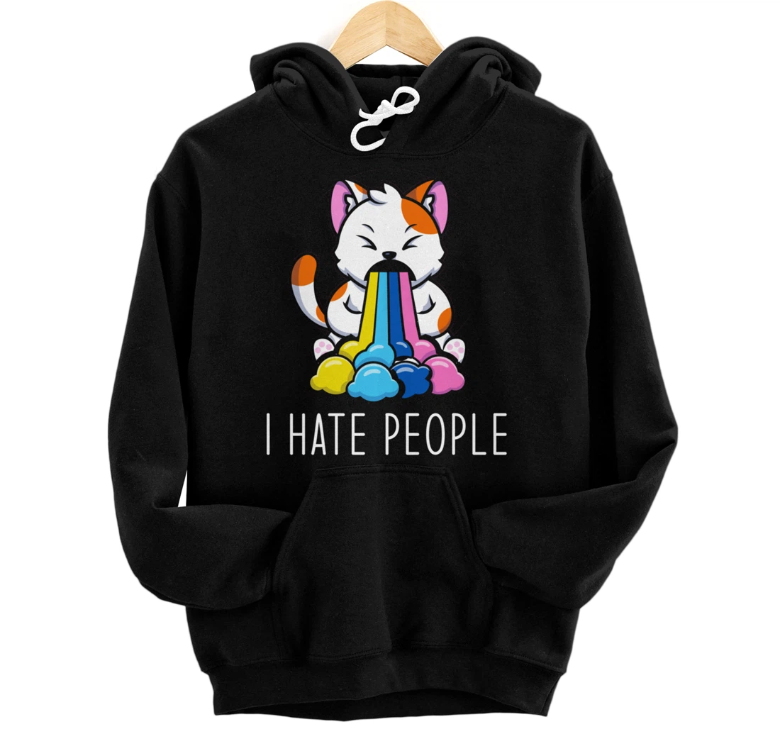 I Hate People Design - I Hate People - funny Cat Pullover Hoodie