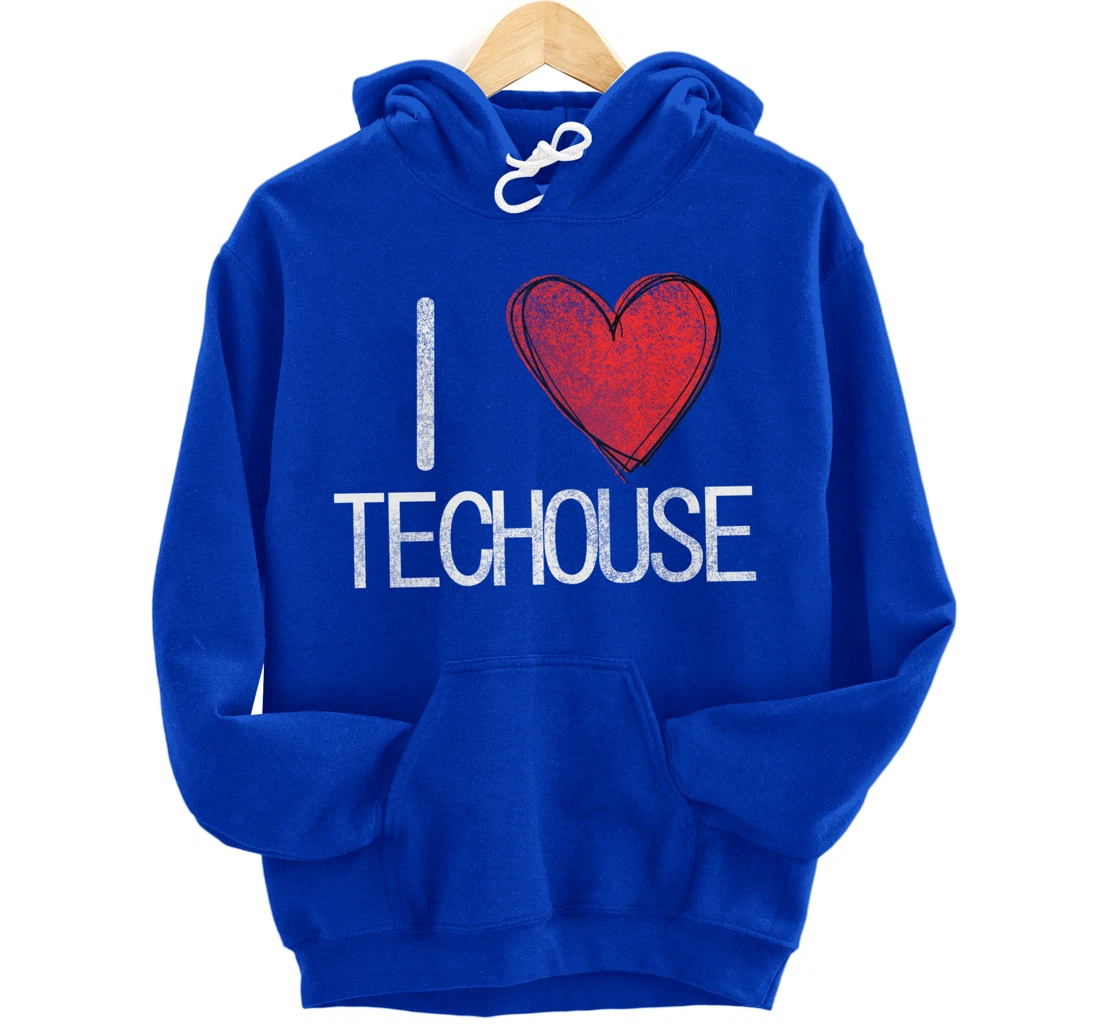 I love techno, techouse, electronic music cool distressed Pullover Hoodie