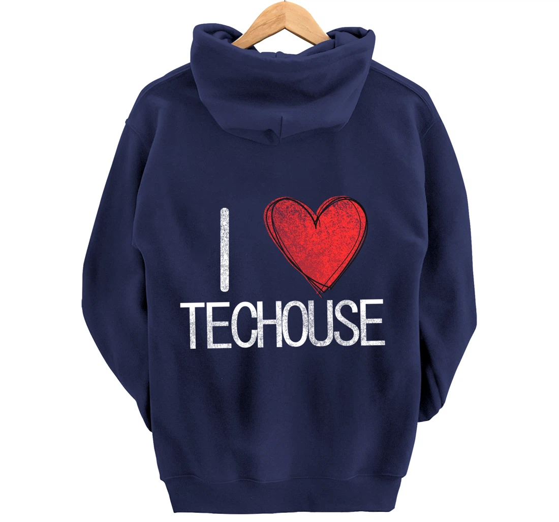 I love techno, techouse, electronic music cool distressed Pullover Hoodie