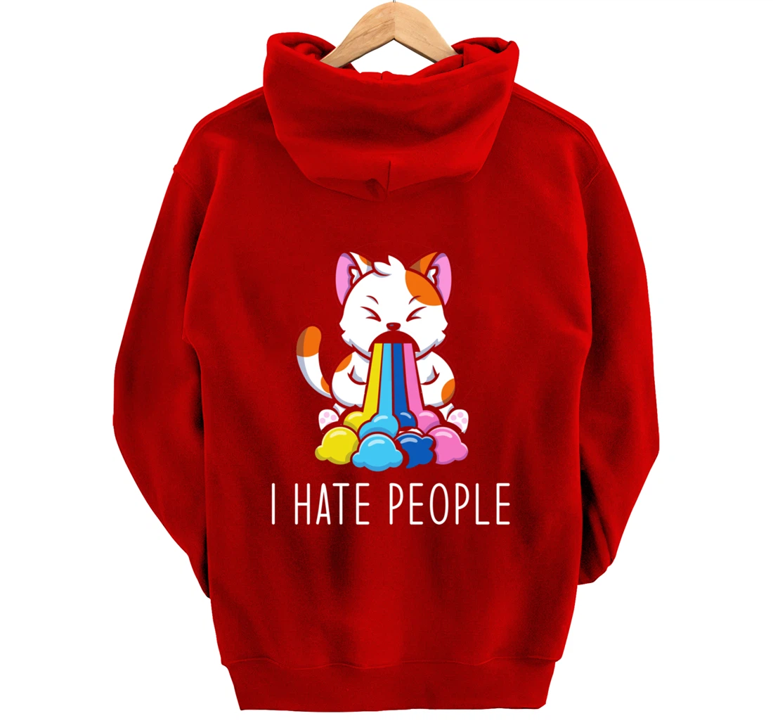 I Hate People Design - I Hate People - funny Cat Pullover Hoodie