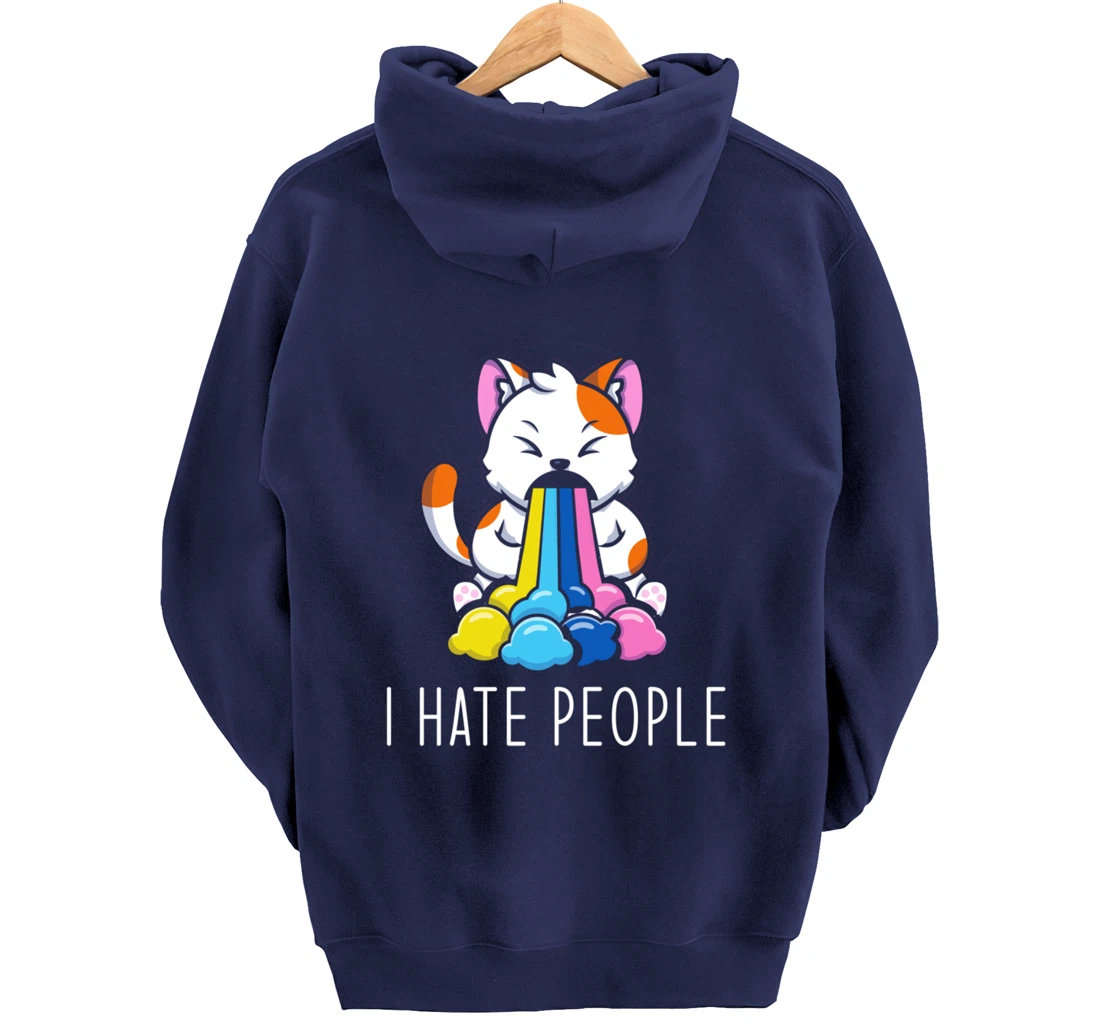 I Hate People Design - I Hate People - funny Cat Pullover Hoodie