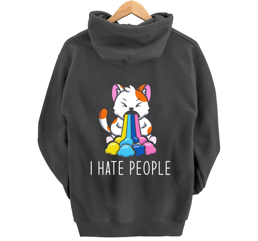 I Hate People Design - I Hate People - funny Cat Pullover Hoodie
