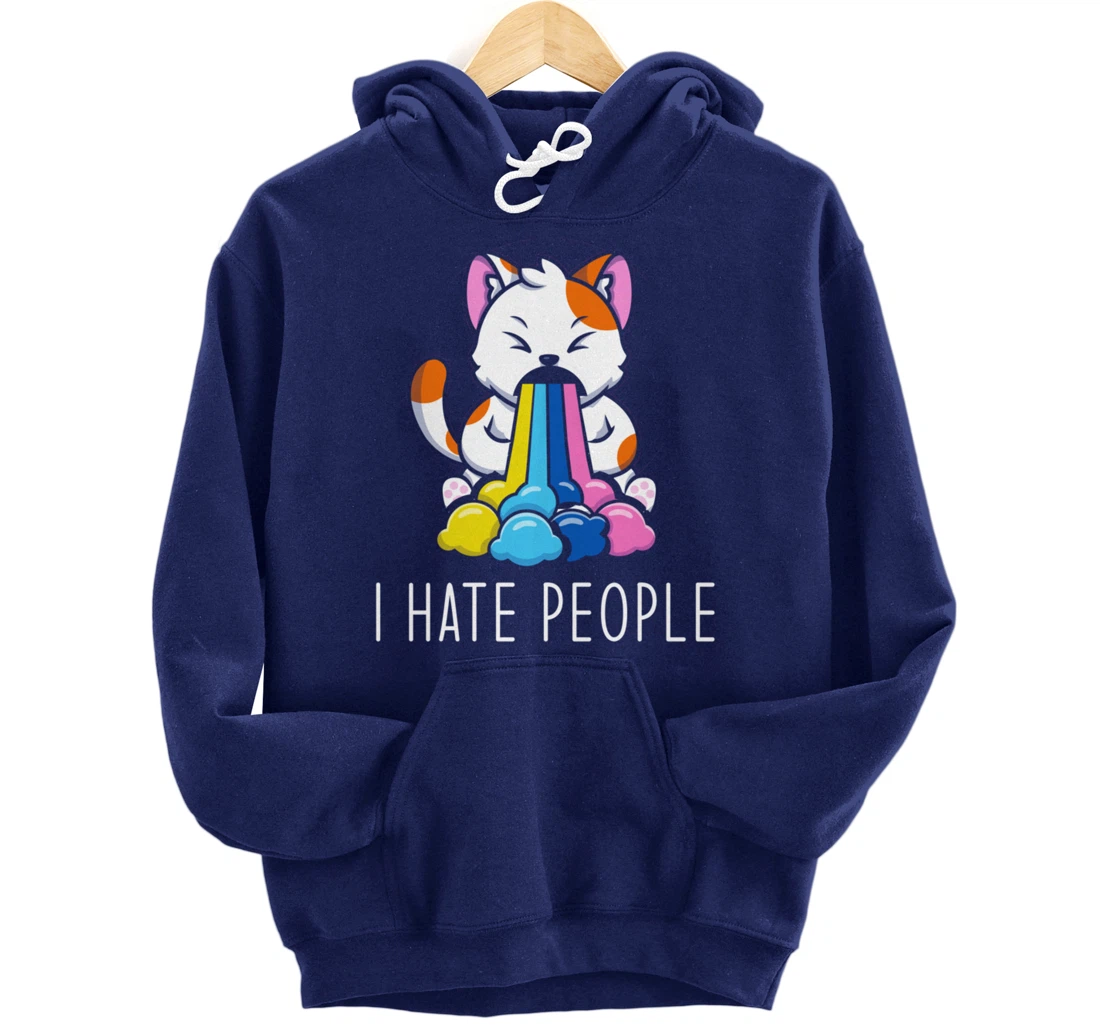 I Hate People Design - I Hate People - funny Cat Pullover Hoodie