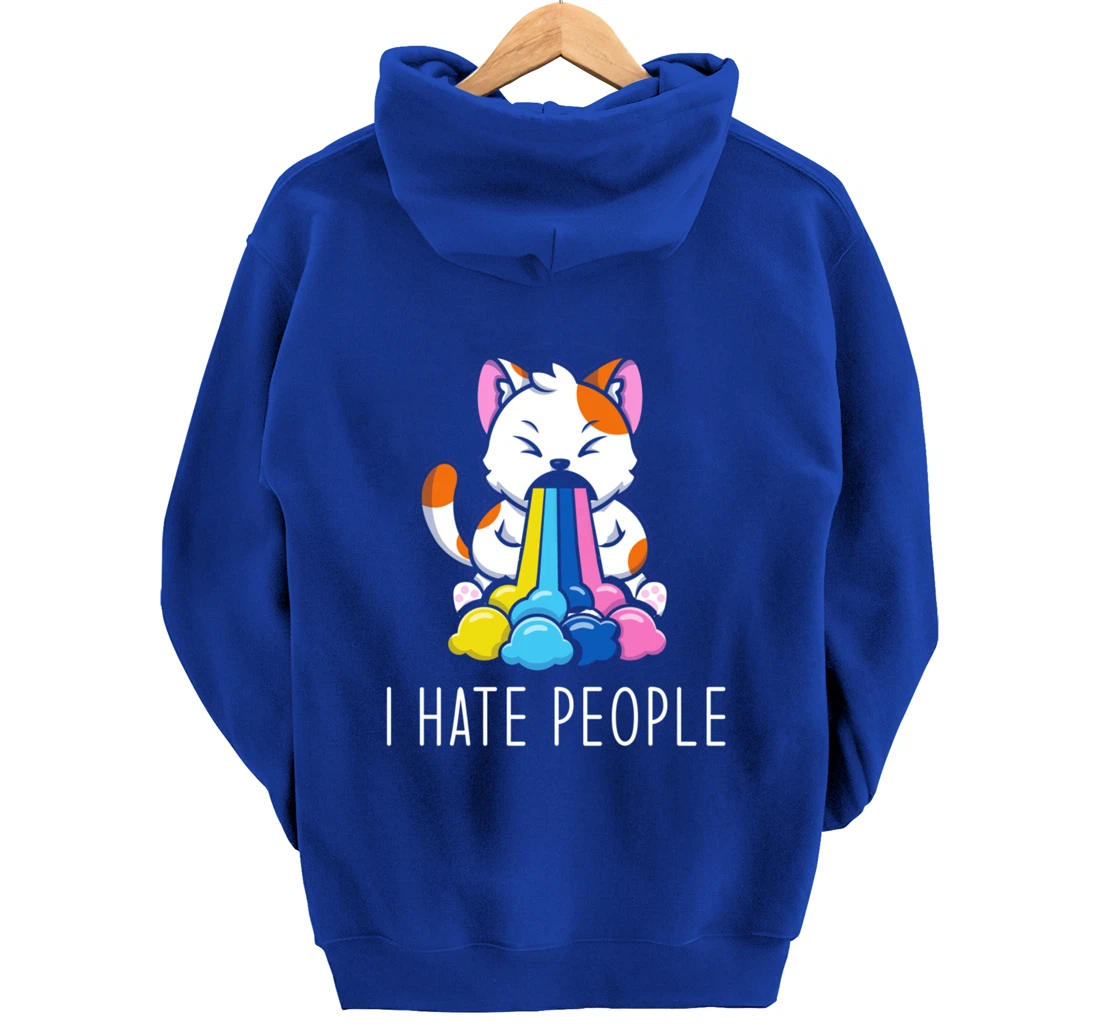 I Hate People Design - I Hate People - funny Cat Pullover Hoodie