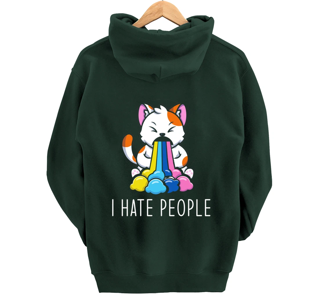 I Hate People Design - I Hate People - funny Cat Pullover Hoodie