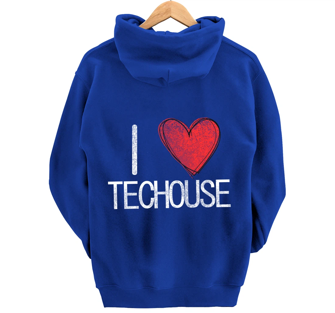 I love techno, techouse, electronic music cool distressed Pullover Hoodie