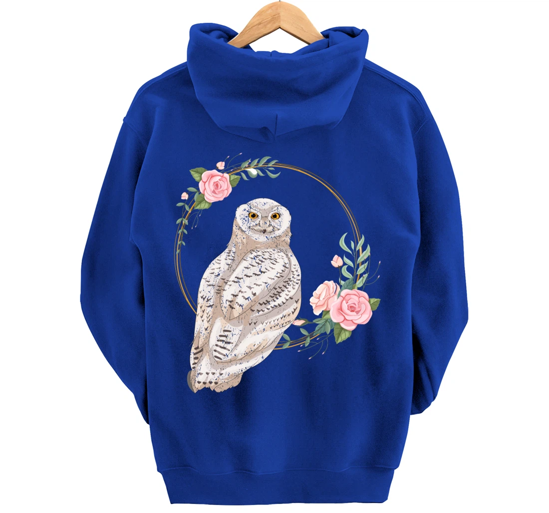 Flower Roses Animal Lover Gift Wise Bird Floral Owl Pullover Hoodie