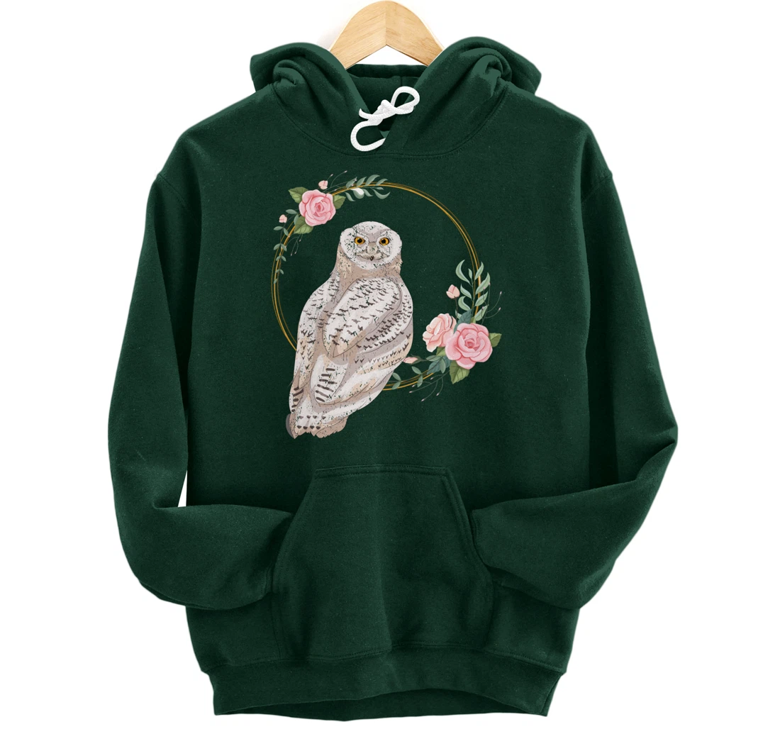 Flower Roses Animal Lover Gift Wise Bird Floral Owl Pullover Hoodie